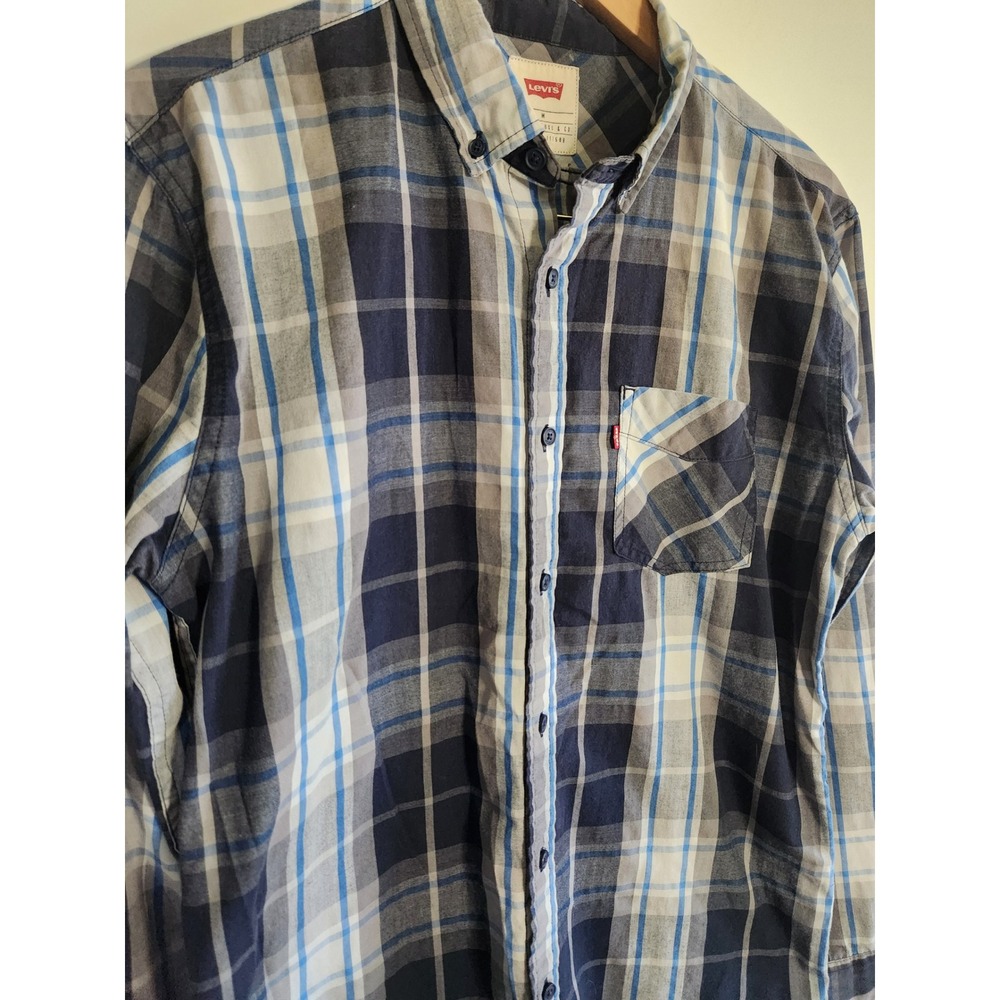 Levis Mens M blue gray plaid long sleeve button down casual‎ shirt - Picture 4 of 12